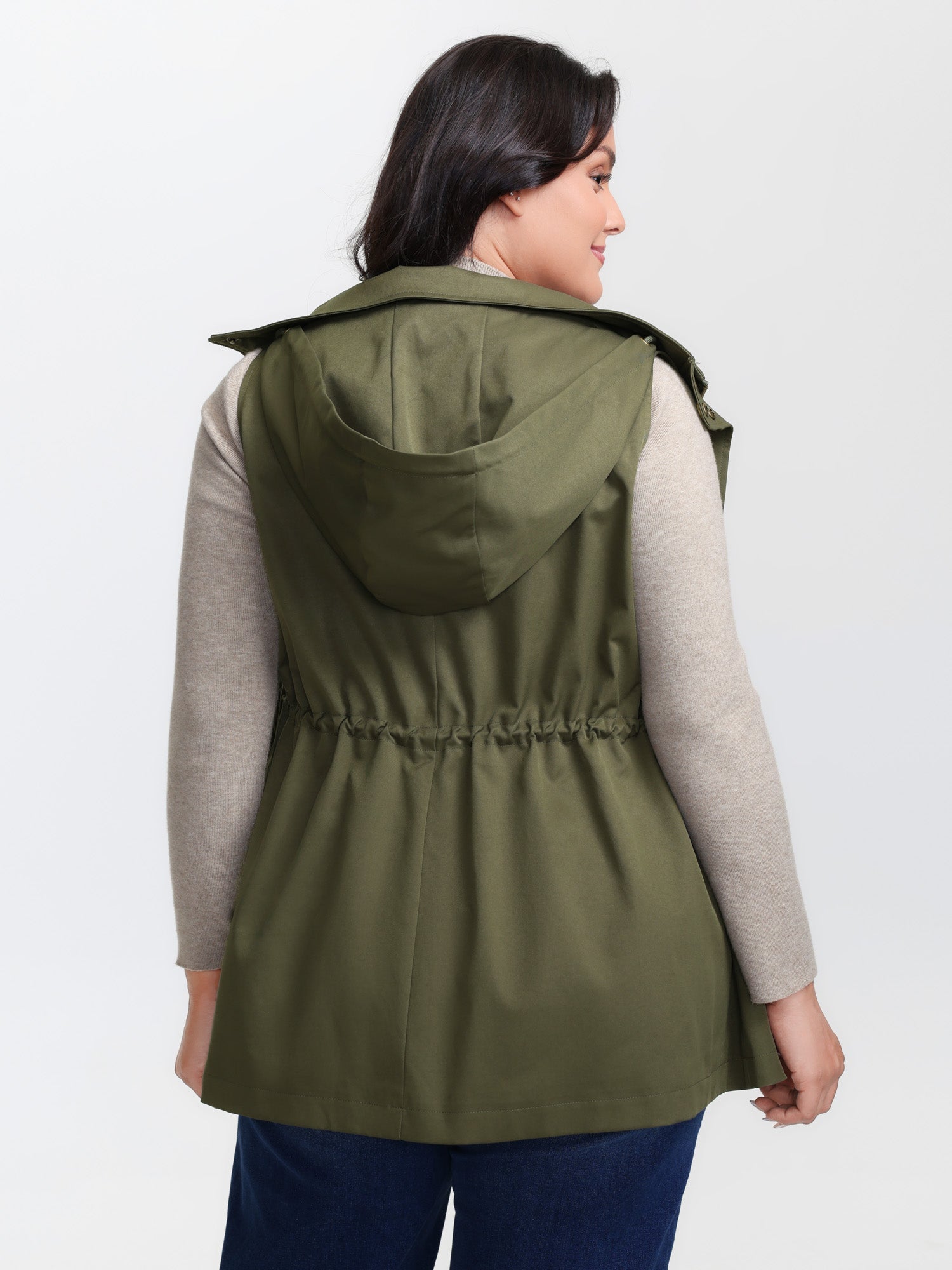 Channel-Drawstring Pockets Hooded Vest