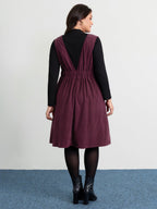 Corduroy Stretchy Waist V-Neck Midi Dress