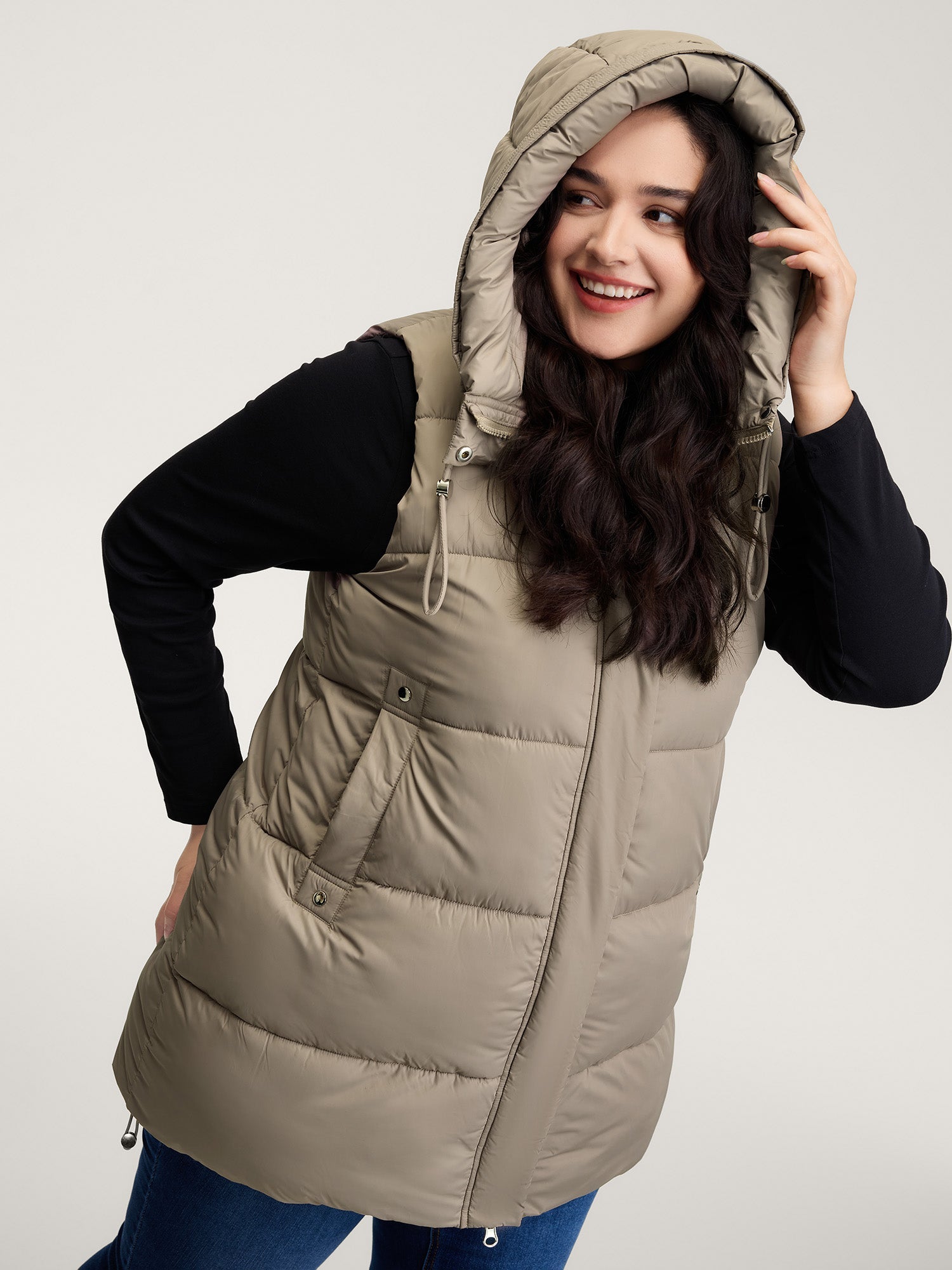 Zipper High Neck Hooded Quilted Jacket