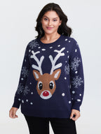 Deer Snowflake Pattern Jacquard Pullover
