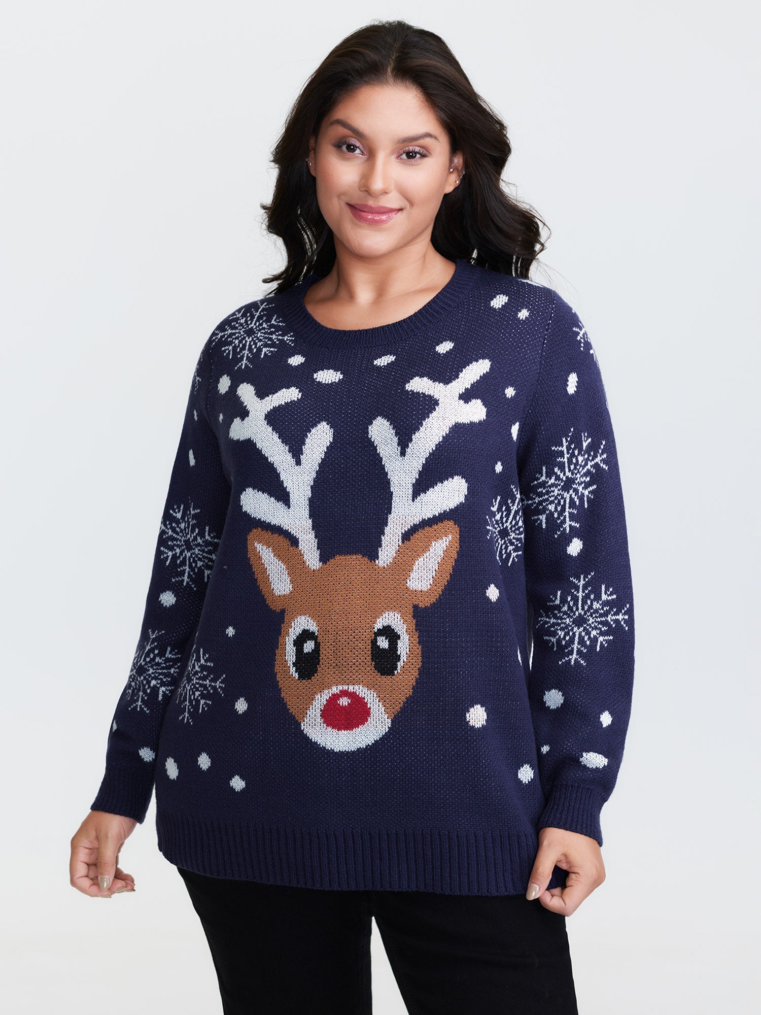 Deer Snowflake Pattern Jacquard Pullover