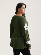 Floral Patch Jacquard Cinched Waist Pullover