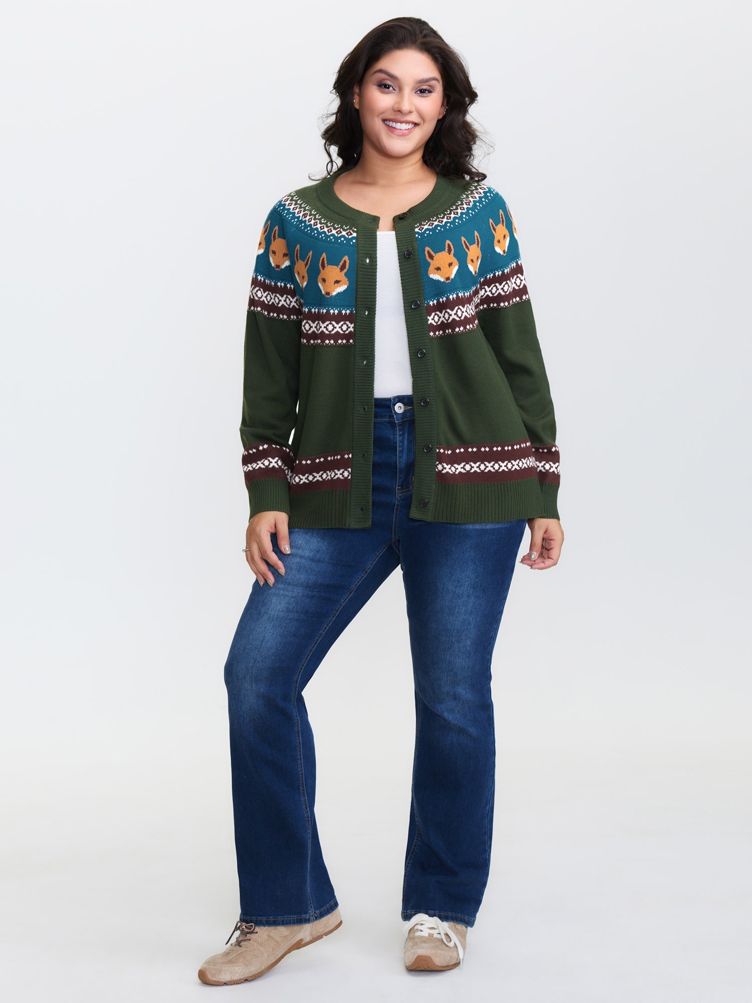 Fox Fair-Isle Jacquard Knit Cardigan