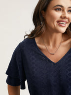 Jacquard Textured Lotus Leaf Sleeve Top