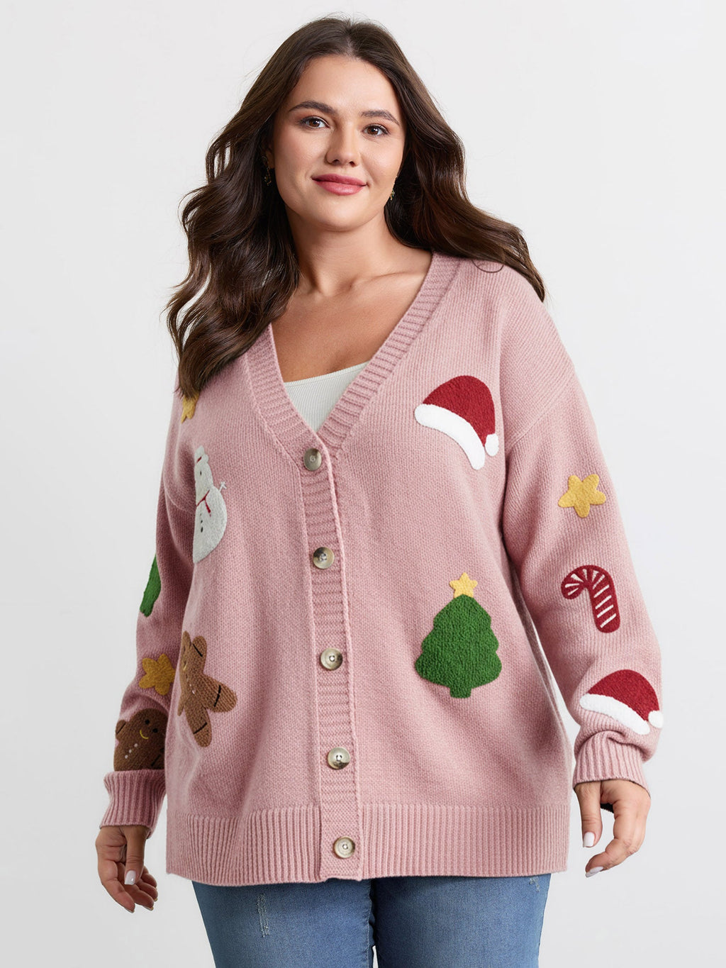 Gingerbread Santa Embroidery Knit Cardigan