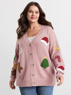 Gingerbread Santa Embroidery Knit Cardigan