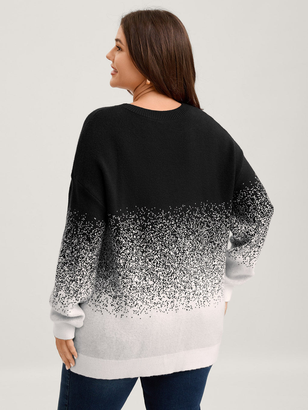 Jacquard Color Blend Ribbed Hem Pullover