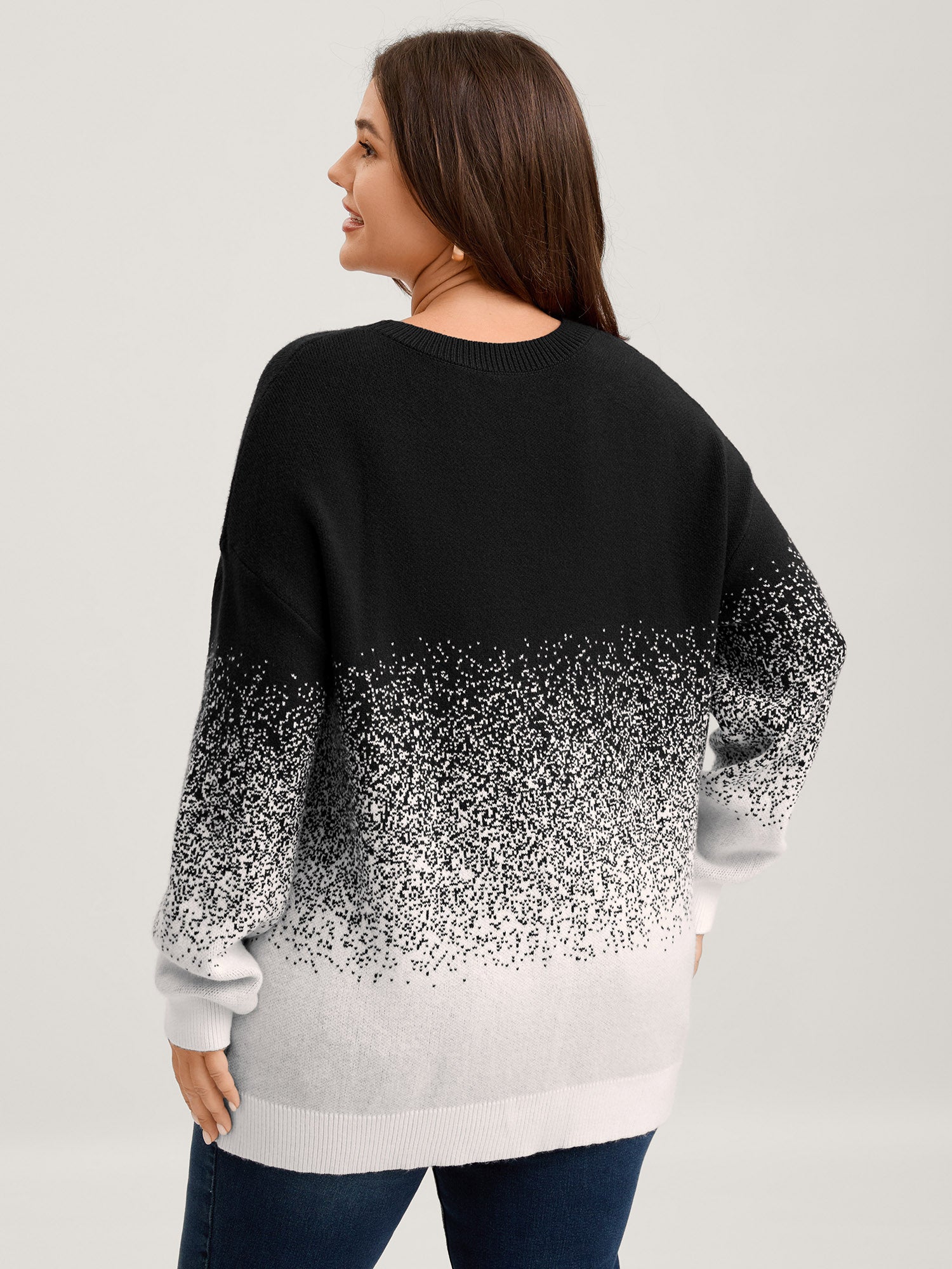 Jacquard Color Blend Ribbed Hem Pullover