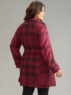 Lapel Collar Plaid Belted Double Breasted Coat