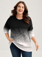 Jacquard Color Blend Ribbed Hem Pullover