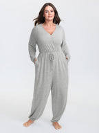 Elastic Waist Overlap Collar Lounge Jumpsuit