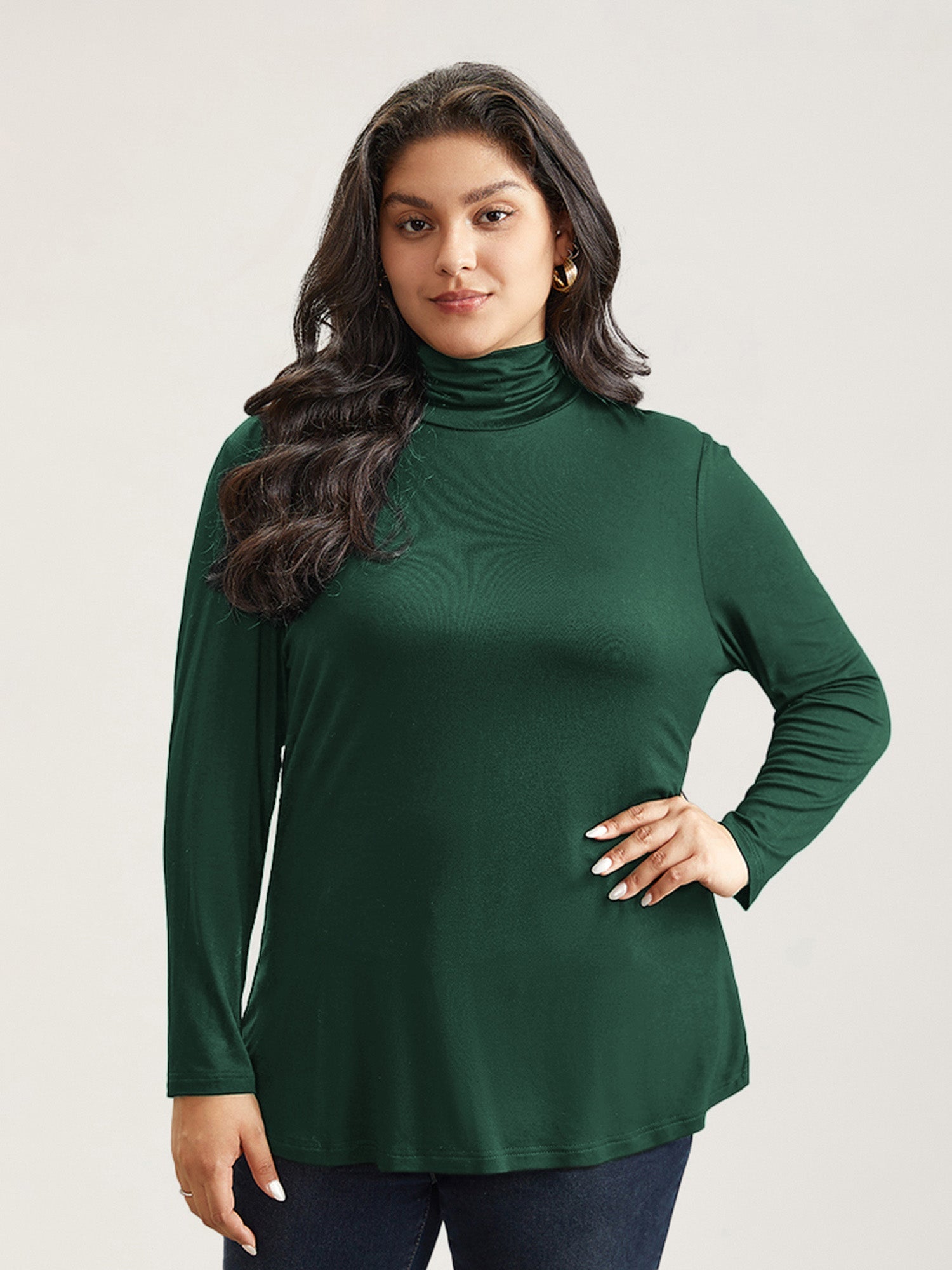 Supersoft Essentials Solid Funnel Neck Knit T-shirt