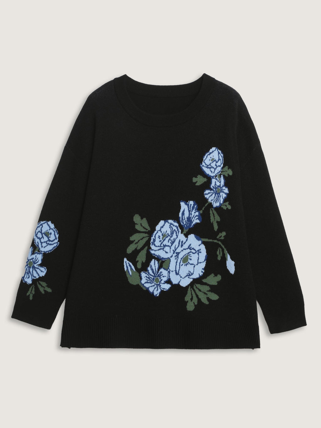 Rosy Jacquard Drop Shoulder Pullover