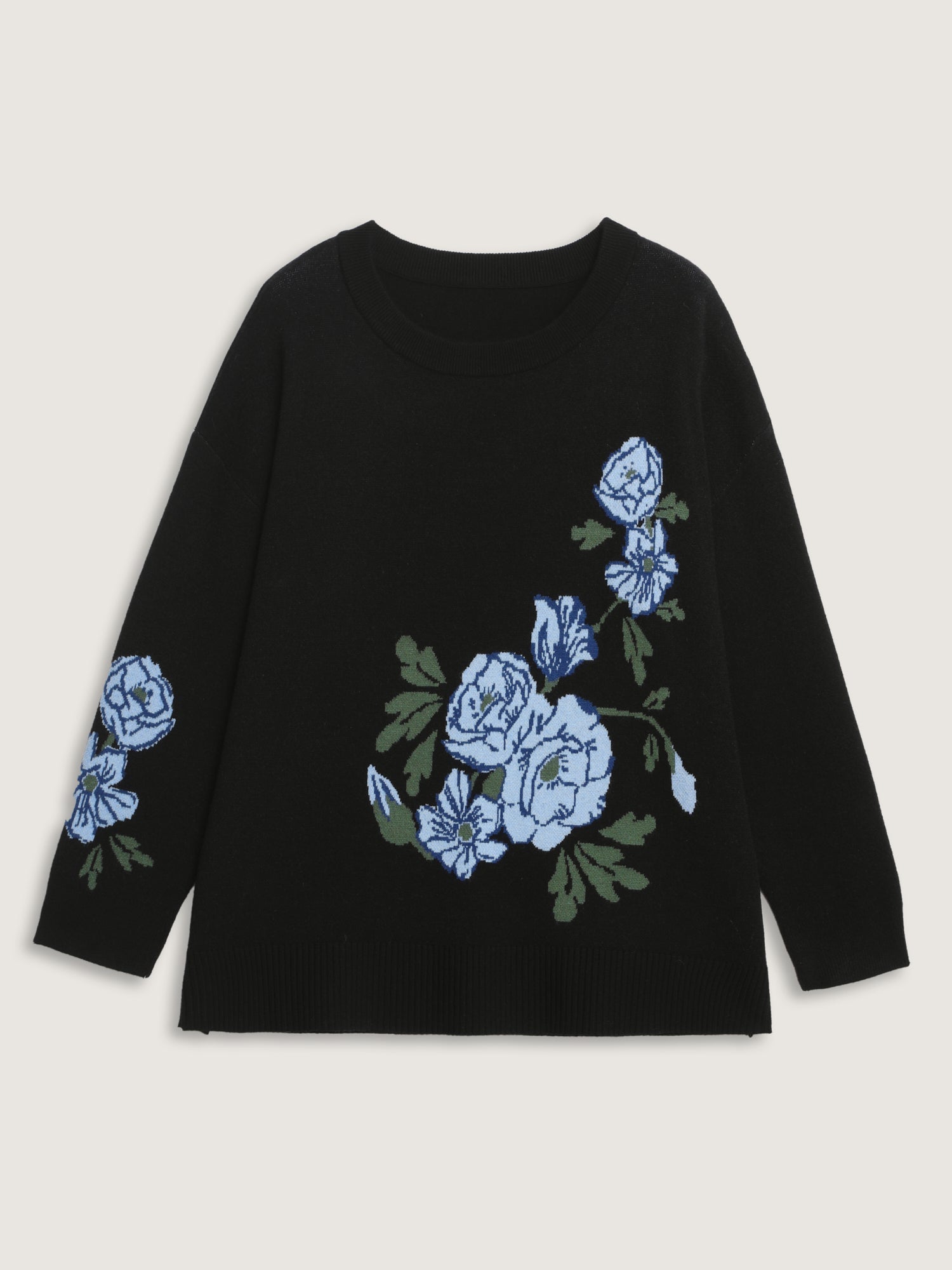 Rosy Jacquard Drop Shoulder Pullover