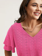 Jacquard Textured Lotus Leaf Sleeve Top