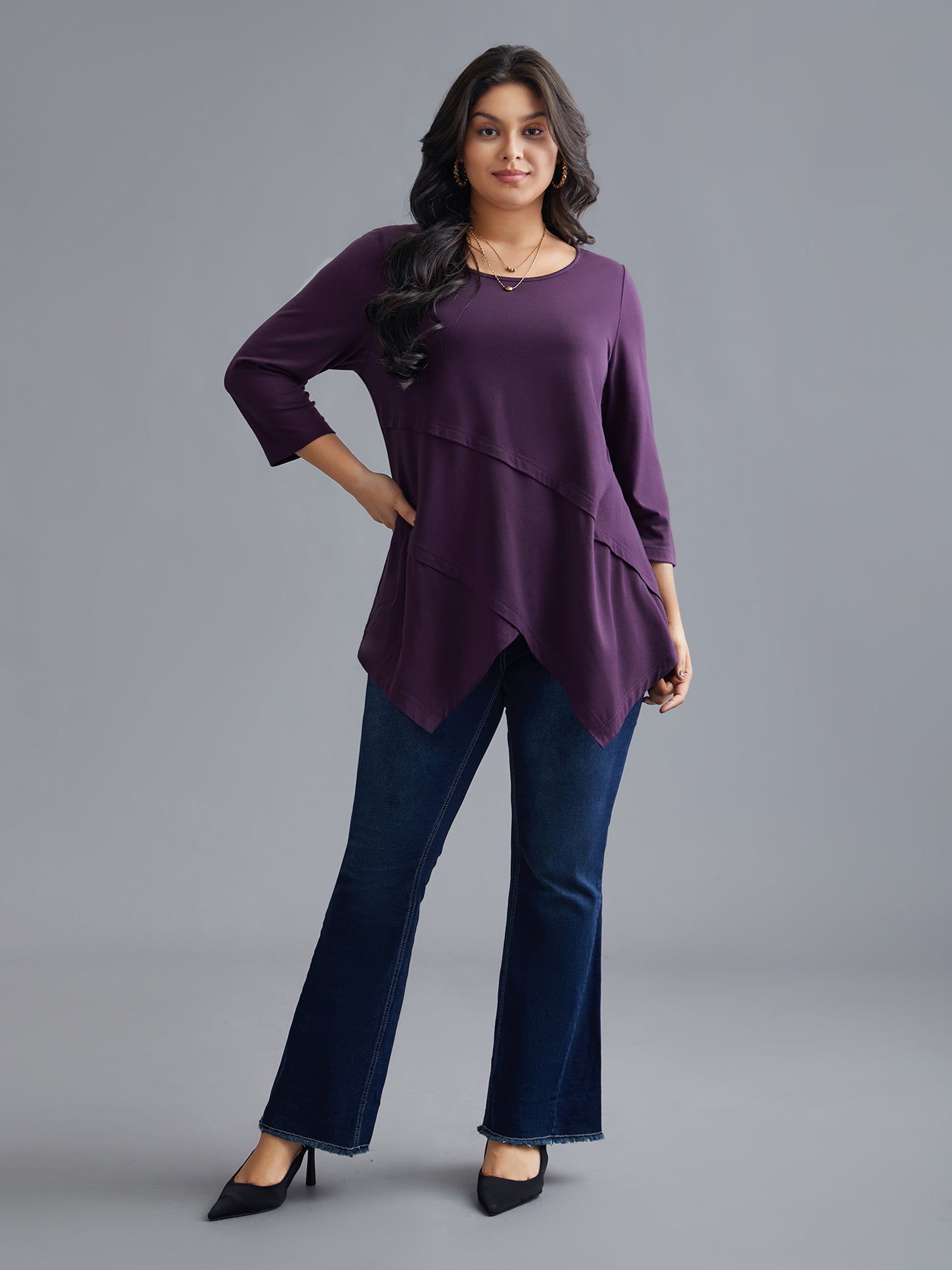 Asymmetrical Hem Overlap Long T-shirt