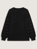 Textured Pearl Detail Drop Shoulder Pullover