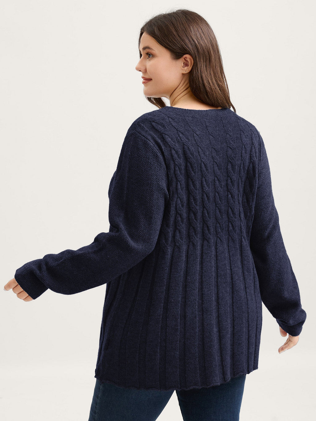 Cable Knit Round Neck Button Knit Cardigan
