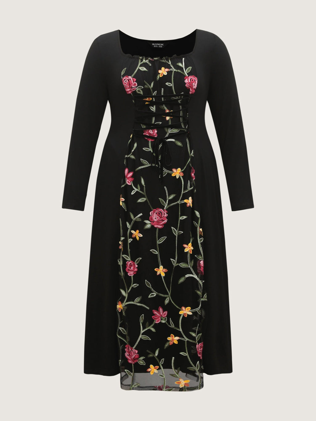Floral Waist-Tie Contrast Maxi Dress