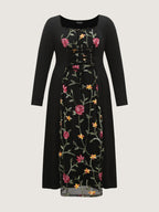 Floral Waist-Tie Contrast Maxi Dress