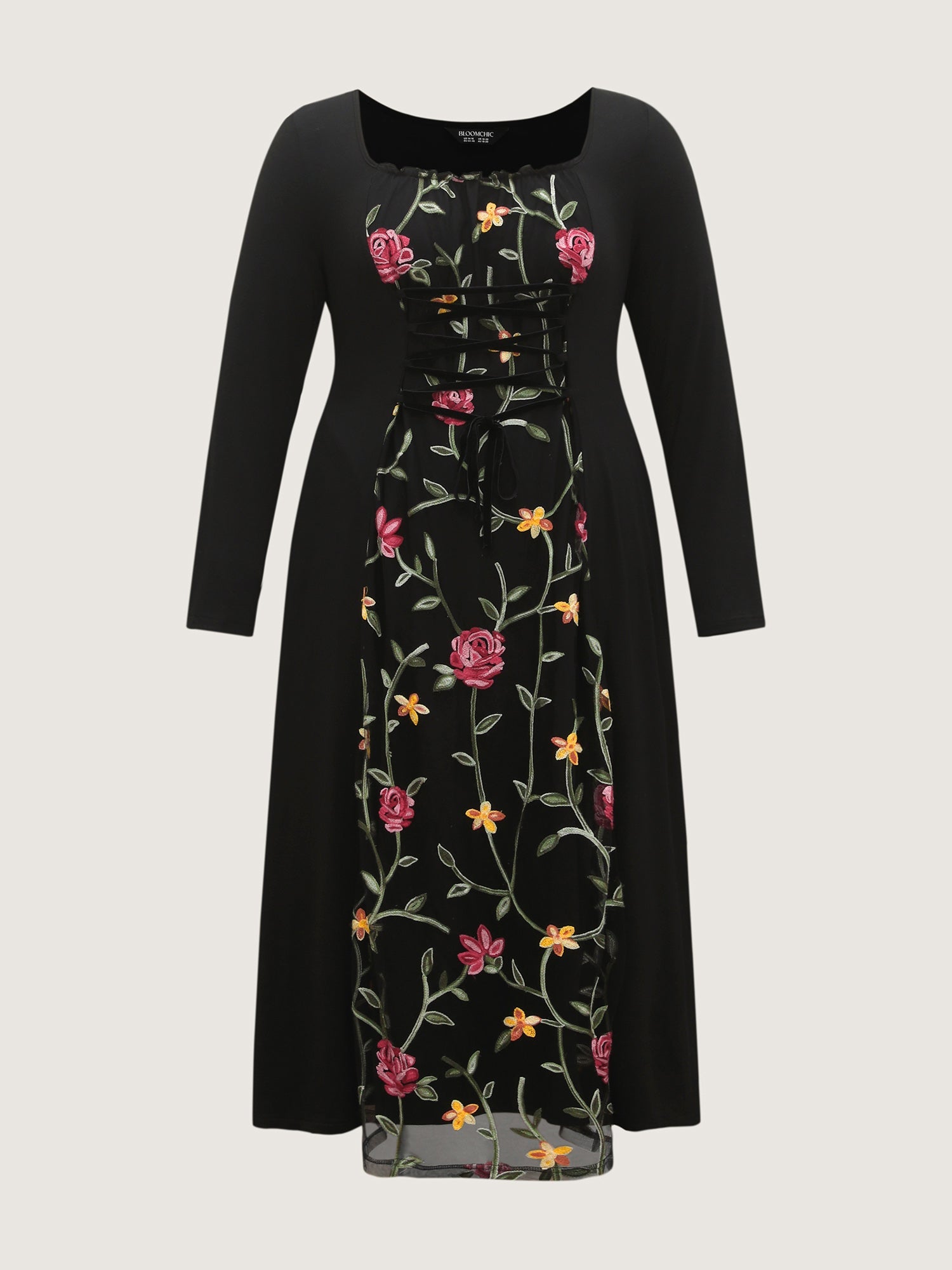 Floral Waist-Tie Contrast Maxi Dress