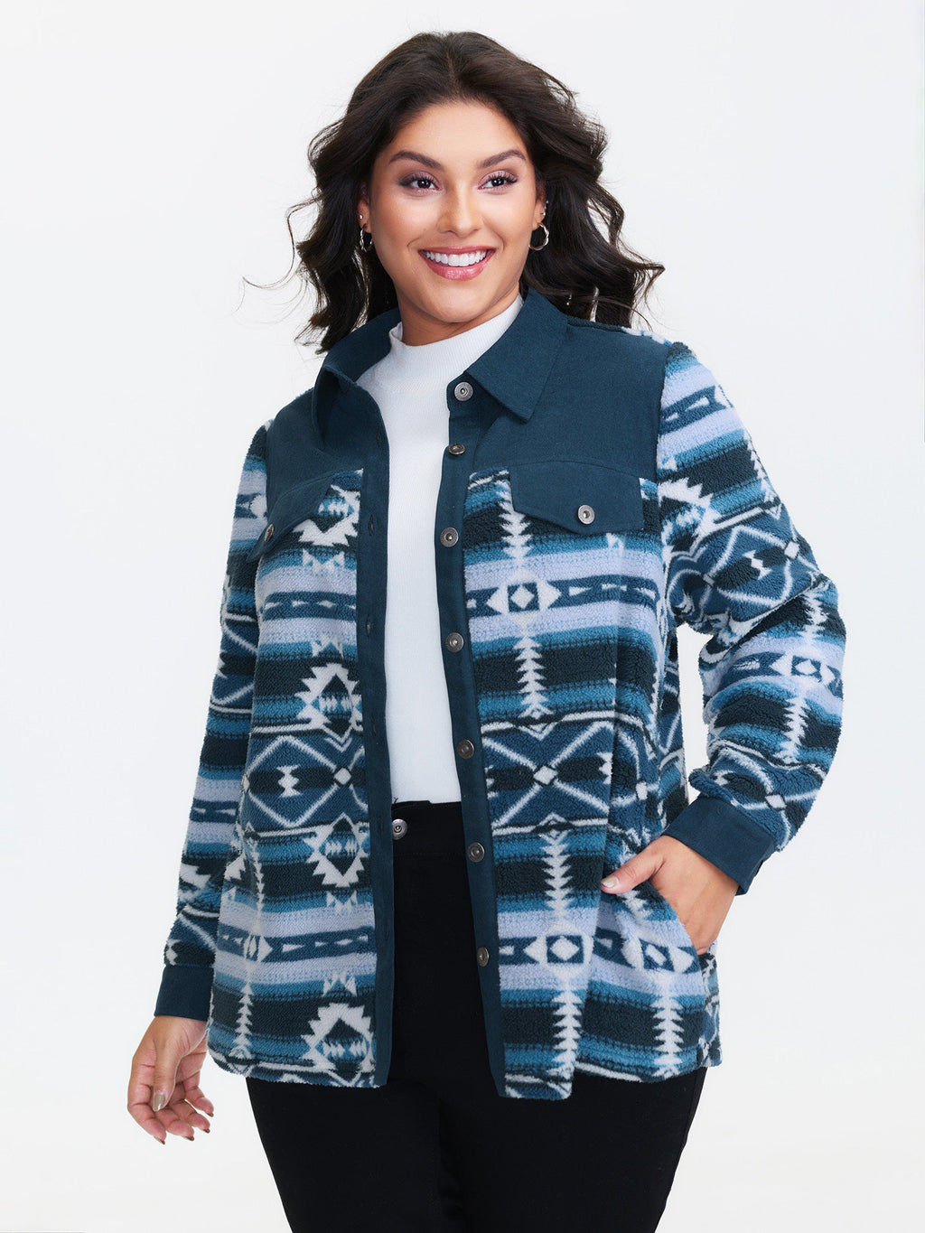 Geometric Print Button Jacket