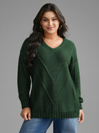 V Neck Cable Knit Texture Pullover