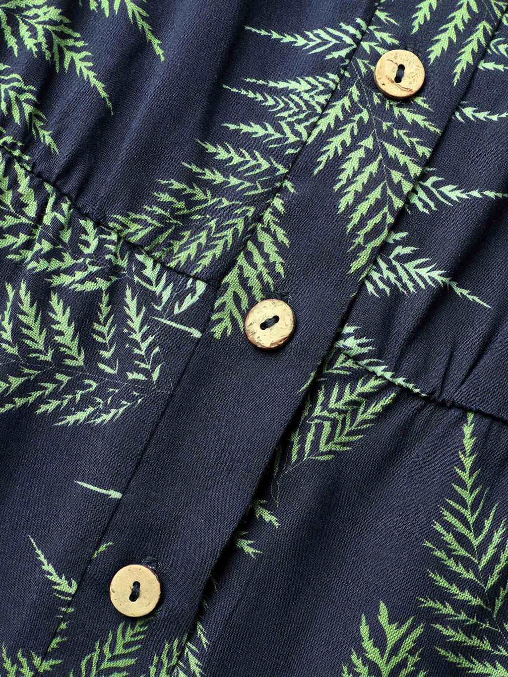 Tropical Leaf Print Pockets Button Romper