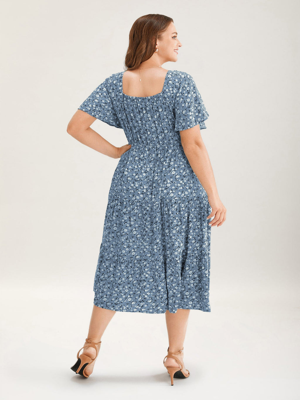 Ditsy Floral Sweetheart Drawstring Pocket Tiered Dress