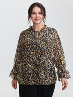 Leopard Print Ruffled Sleeve Blouse