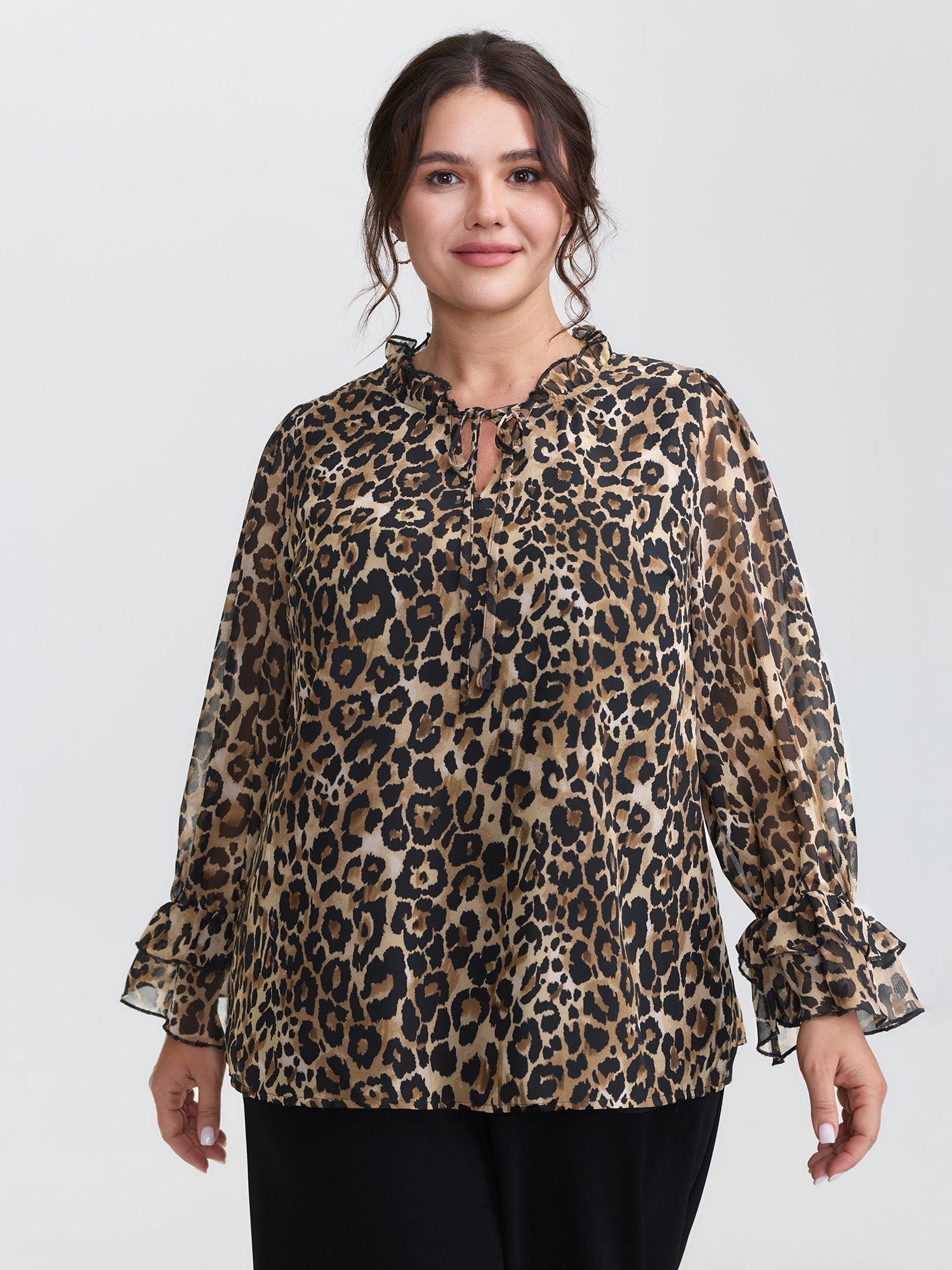 Leopard Print Ruffled Sleeve Blouse
