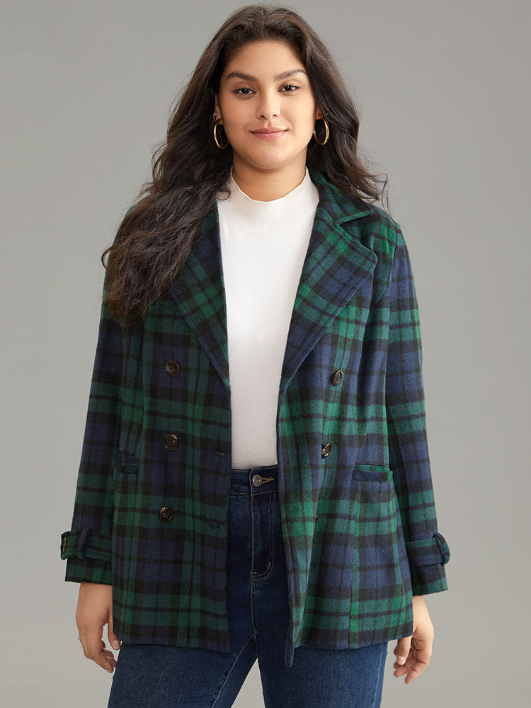 Patched Pocket Plaid Double Breasted Coat