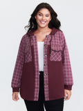 Grid Print Color Contrast Hooded Jacket