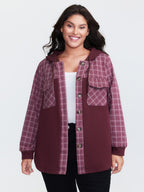 Grid Print Color Contrast Hooded Jacket