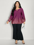 Shimmery Cut-Out Neck Blouse