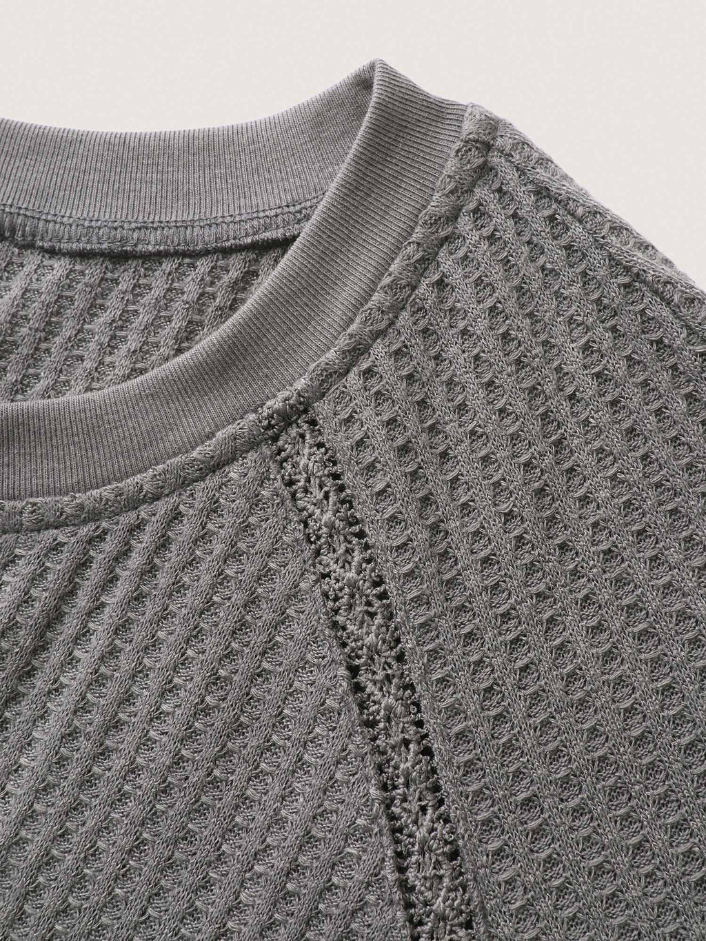 Waffle Grid Notched Collar Lace Sweatshirt