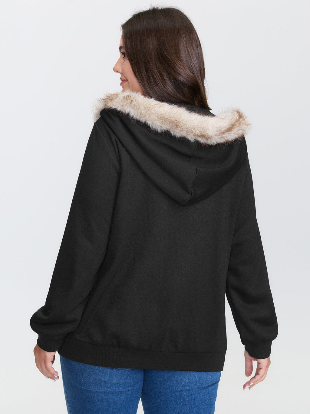 Fur Collar Stretchy Zipper Jacket
