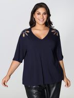 Cut-Out Shoulder Beads T-Shirt