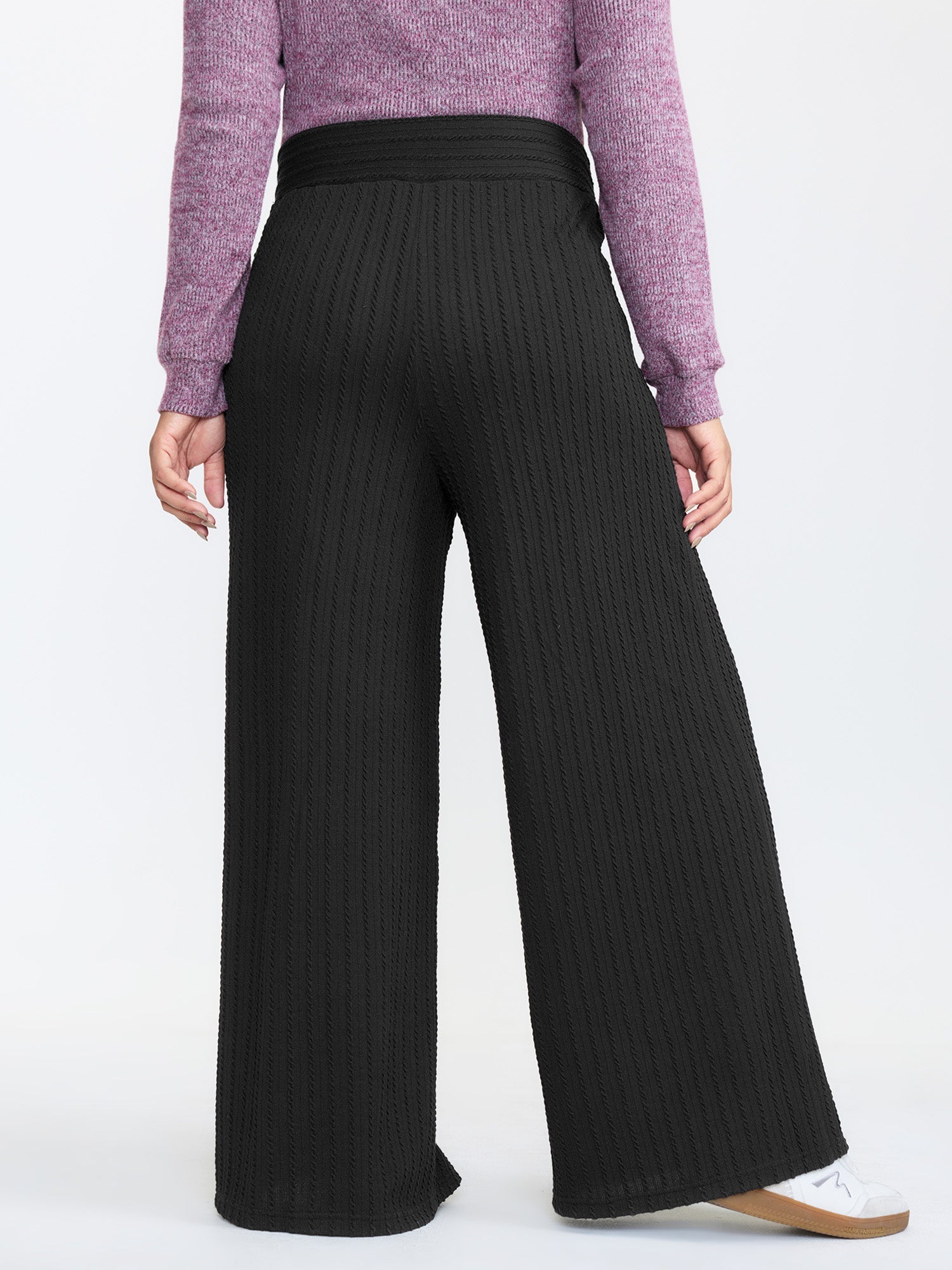 Stretchy Cable Knit Wide Leg Pants