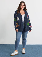 Gingerbread Santa Embroidery Knit Cardigan