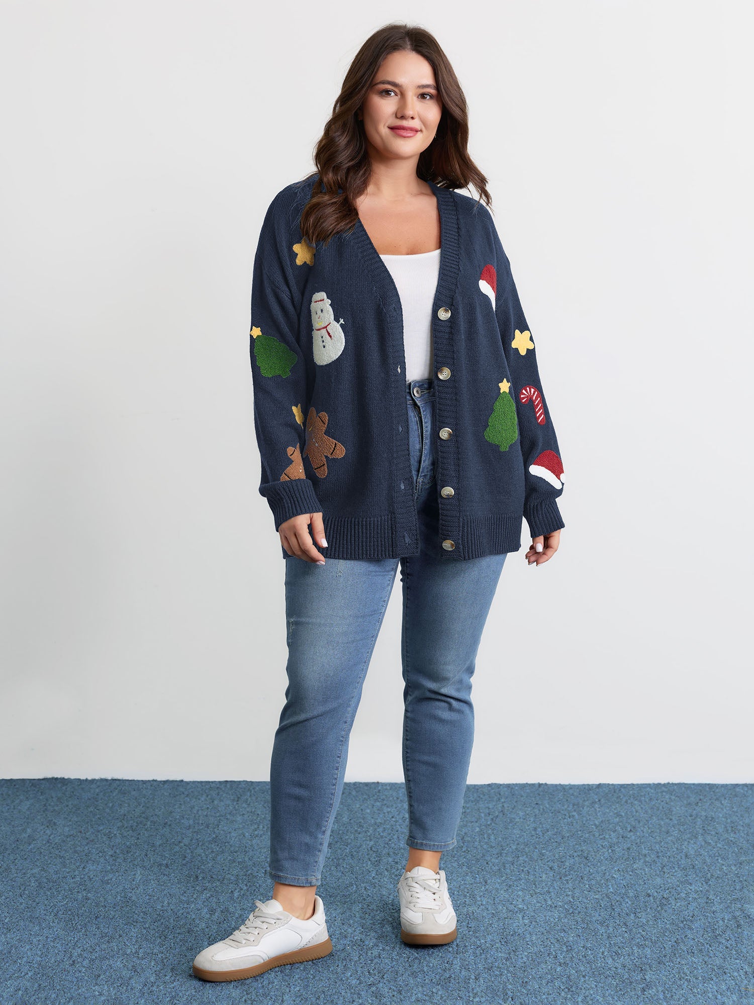 Gingerbread Santa Embroidery Knit Cardigan