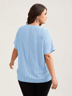 Eyelet Trim Stretchy Textured Plain Top