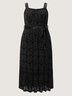 Flocked Spliced Velvety Tie Midi Dress