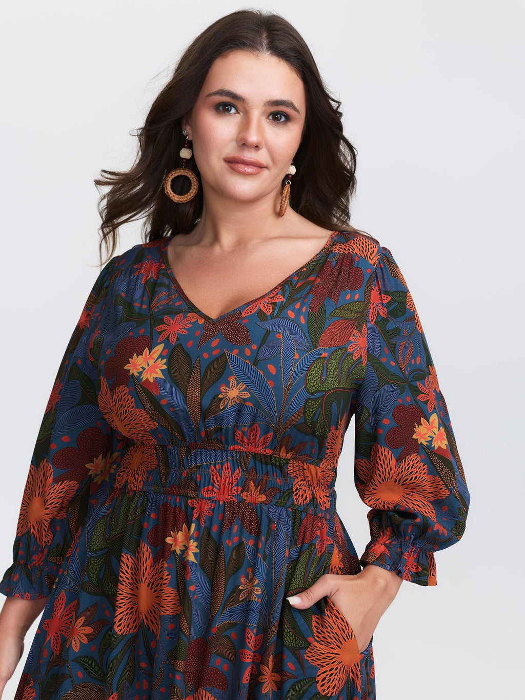 Colorful Floral Print Waistband Maxi Dress