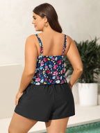 Floral Print Keyhole Pockets Swim Romper