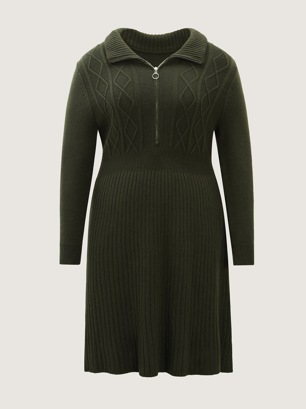 Zipper Front Fit and Flare Midi Sweater Dress