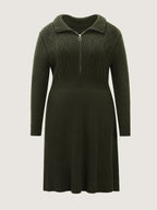 Zipper Front Fit and Flare Midi Sweater Dress