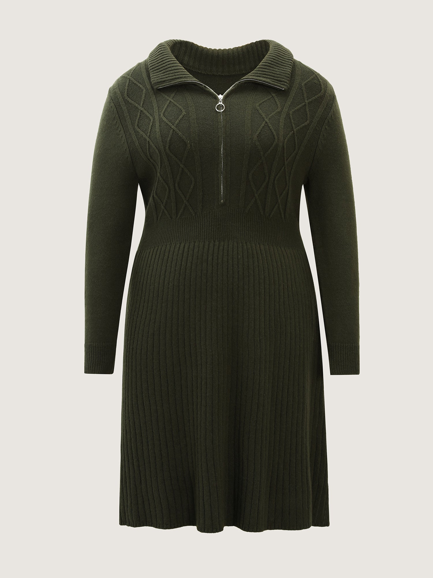 Zipper Front Fit and Flare Midi Sweater Dress