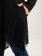 Solid Tassels Trim Pocket Asymmetrical Hem T-shirt