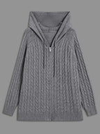 Cable Knit Hooded Zipper Cardigan